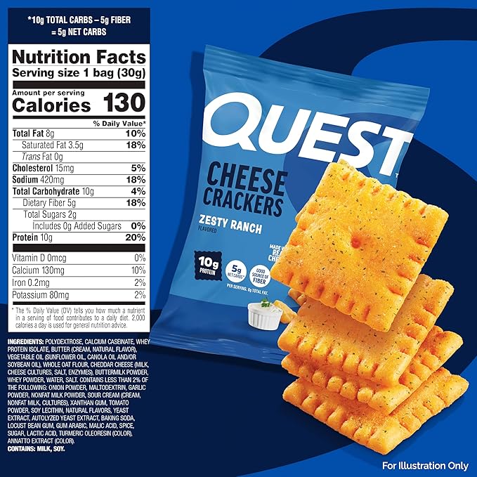 Quest Nutrition Cheese Crackers, Zesty Ranch Flavor, 10g Protein, 5g Net Carbs, High Protein, 12 Count