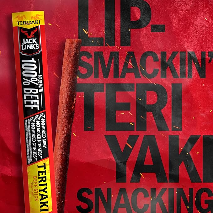 Jack Link's Beef Sticks,Teriyaki - Protein Snack,Meat Stick with 5g of Protein,Beef Jerky Meat Snack Sticks Made with 100%-Beef,Keto Friendly,Individually Wrapped - 0.92 Oz.,(Pack of 40)