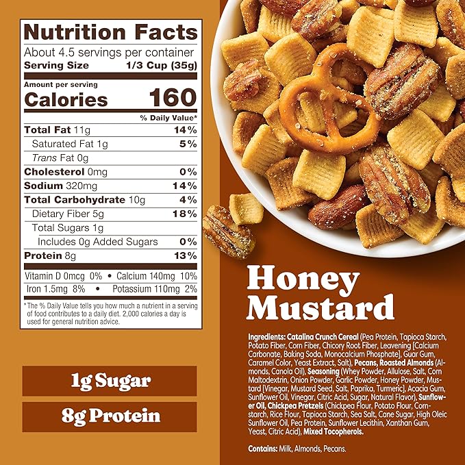 Catalina Crunch Protein Snack Mix | 8g Protein, 1g Sugar per Serving | Good Source of Fiber, Keto, Gluten Free | Honey Mustard, 5.25 Ounce Bag (Pack of 5) - Packaging May Vary