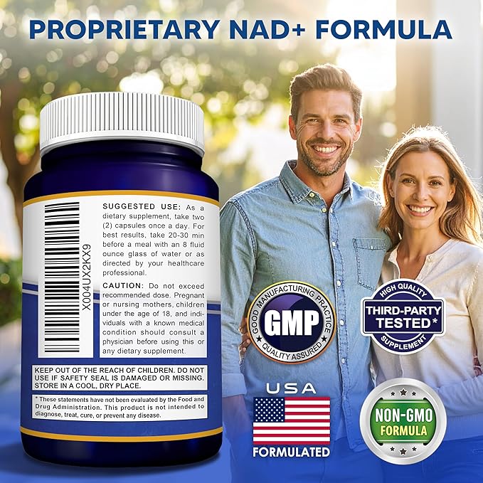 aSquared Nutrition NAD Resveratrol Supplement - NAD+ Nicotinamide Riboside 500mg (Vitamin B3) Plus Trans-Resveratrol & Quercetin - NMN Alternative for Men & Women - 60 Capsules