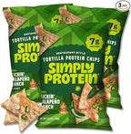 Simply Protein - Tortilla Chips, Restaurant Style Protein Chips, Jalapeno Ranch (3-Pack) - 7g Protein, 140 Calories, Gluten Free, Vegan - Crispy Plant Based Pea Protein Snacks - 3 Bags, 4.58oz (130g)