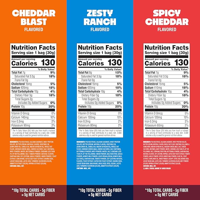 Quest Cheesy Protein Crackers Variety Pack, Zesty Ranch, Cheddar Blast, Spicy Cheddar, High Protein, Low Carb, 12 Count (4 each flavor)