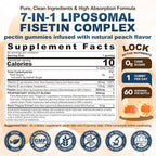 Liposomal Fisetin Complex Gummies - Healthy Aging & Cellular Renewal Support - 98% Purity Fisetin Supplement w/Trans-Resveratrol, Quercetin, Luteolin, Vitamin C & E, 1-A-Day, Vegan 120 Servings