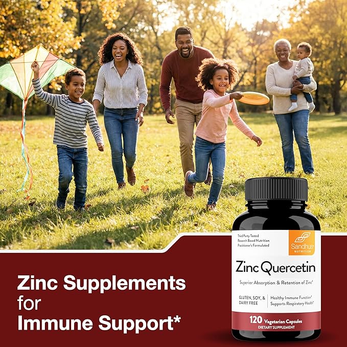Sandhu's Zinc Quercetin 120 Vegetarian Capsules (Pack of 2) | High Absorption Zink Supplements for Immunity and Seasonal Allergy | Antioxidant Immune Support for Men and Women | Easy to Swallow
