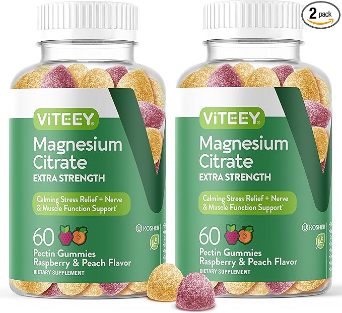 VITEEY Magnesium Gummies for Adults - 170mg of Magnesium Citrate Gummy for Calm, Sleep, Nerve & Muscle Function Support - Vegan, Gluten Free - 120 Count