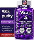 VitaUp Trans-Resveratrol Supplement – 98% Purity USA Made Resveratrol Capsules 600mg - Standardized to 98% Trans-Resveratrol – Antioxidant for Healthy Aging & Energy Support – 60 Caps