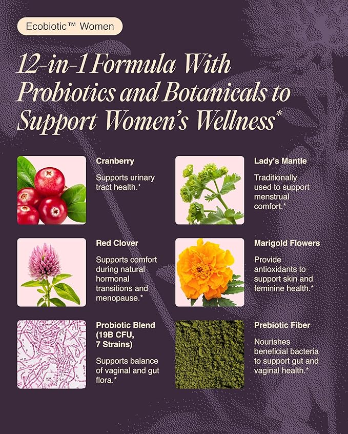 Women's Probiotic for PH Balance, Urinary Tract & Gut Health – Vaginal Probiotics for Women with Prebiotics, Lactobacillus Acidophilus & Crispatus, Natural Cranberry & Herbs | 120 Vegan Capsules