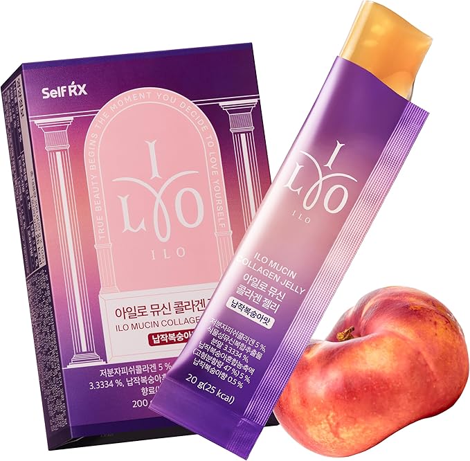 ILO Mucin Collagen Jelly Stick – 300 Dalton Ultra-Absorption, Plant-Based Mucin & Low-Molecular Fish Collagen for Radiant Glow – Korean Skin Glow Booster, Donut Peach Flavor, 10 Sticks