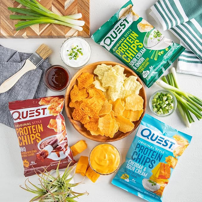 Quest Nutrition Protein Chips Variety Pack,BBQ,Cheddar & Sour Cream,Sour Cream & Onion,High Protein,Low Carb,1.1 oz,(Pack of 24)