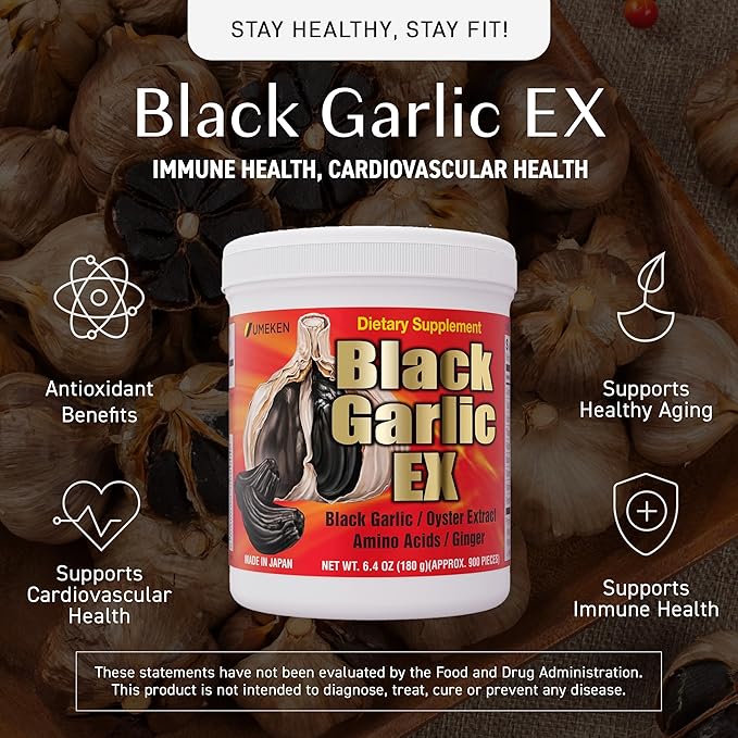 Umeken Black Garlic EX, Fermented Concentrate with Vitamin B, Allicin, Amino Acid, Fermented Black Garlic Supplement, Oyster Extract, Ginger, 4-6 Month Supply, 6.4 Ounce 180g Bottle, Pack of 2