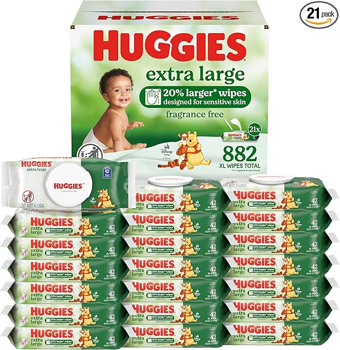 Huggies Extra Large Baby Wipes, Unscented, 8 Flip-Top Pack, 882 XL Wipes Total, Packaging May Vary