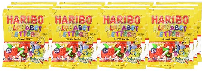 HARIBO Gummi Candy, Alphabet Letters, 5 oz. Bag (Pack of 12)