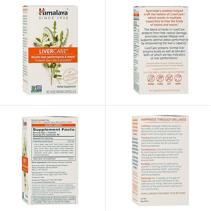 Himalaya LiverCare – Herbal Liver Support with Capers, Chicory, Arjuna & Yarrow – Promotes Detox, Bile Production & Waste Elimination – Vegan, Non-GMO, Gluten-Free 375 mg, 90 Capsules (45 Day Supply)