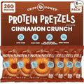 CRISP POWER Protein Pretzels, NEW Cinnamon Crunch, 26G Protein, High Protein Snack, High Fiber, Low Carb Crunchy Pretzel Snacks, No Added Sugar, 1.75 oz Bags, 6 Pack, Vegan, Keto
