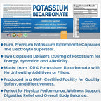 Pure Potassium Bicarbonate Supplement Capsules pH Balance Pills, High Potassium Electrolytes 1200mg Serv. USA Made Bicarbonate Food Grade, Acid-Alkaline Balance Immunity Endurance 120 caps