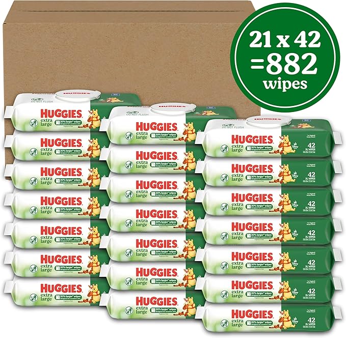 Huggies Extra Large Baby Wipes, Unscented, 8 Flip-Top Pack, 882 XL Wipes Total, Packaging May Vary
