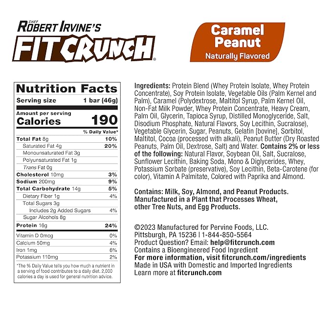 FITCRUNCH Snack Size Protein Bars, 6-Layer Baked Bar, 3g of Sugar, Gluten Free & Soft Cake Core (9 Bars, Caramel Peanut)