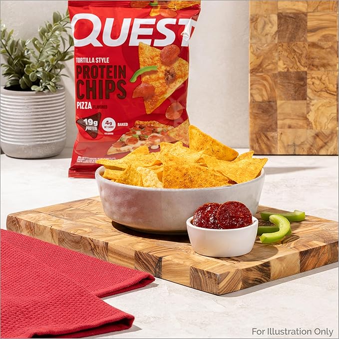 Quest Nutrition Pizza Tortilla Style Protein Chips, 19g Protein, 4g Net Carbs, High Protein Snack, Low Carb, Gluten Free, 1.01 oz bags, 4 Count