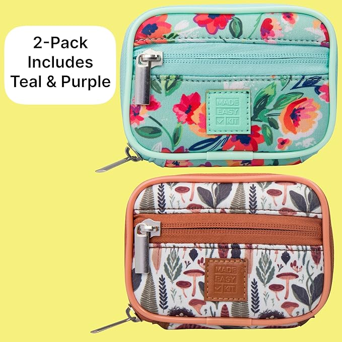 Made Easy Kit Pill Case - Weekly Medicine Organizer with Removable Seven-Day Vitamin & Supplement Box - Premium Neoprene for Travel Purse Accessory (Brown Teal)