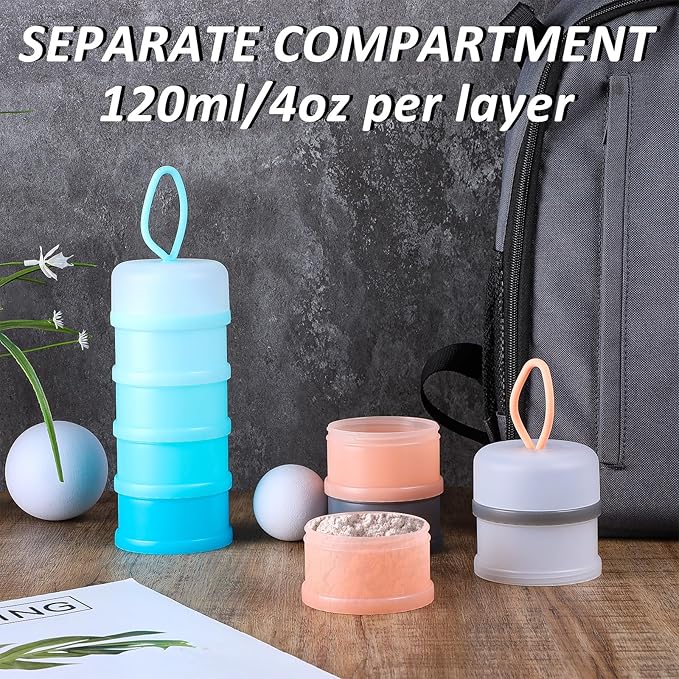Tobeelec 2 Pcs Protein Powder Container, 4 Stackable Leakproof Protein Powder Dispenser, Portable Keychain Protein Powder Container for Workout, Fitness, Travel (Pink, Blue)