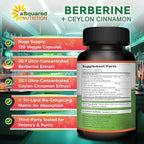 aSquared Nutrition Berberine with Ceylon Cinnamon Supplement - Max Strength Complex - 120 Capsules - Berberine HCl 1200mg Per Serving - Extract Plus Pills Alternative to Gummies & Drops (Pack of 2)