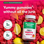 Physician’s Choice Fiber Gummies for Digestive Health & Regularity - Raspberry Lemon Flavor - No Sugar Added & Vegan - Natural Chicory Root Prebiotic Fiber - Daily Gummy for Adults, Women & Men - 60CT