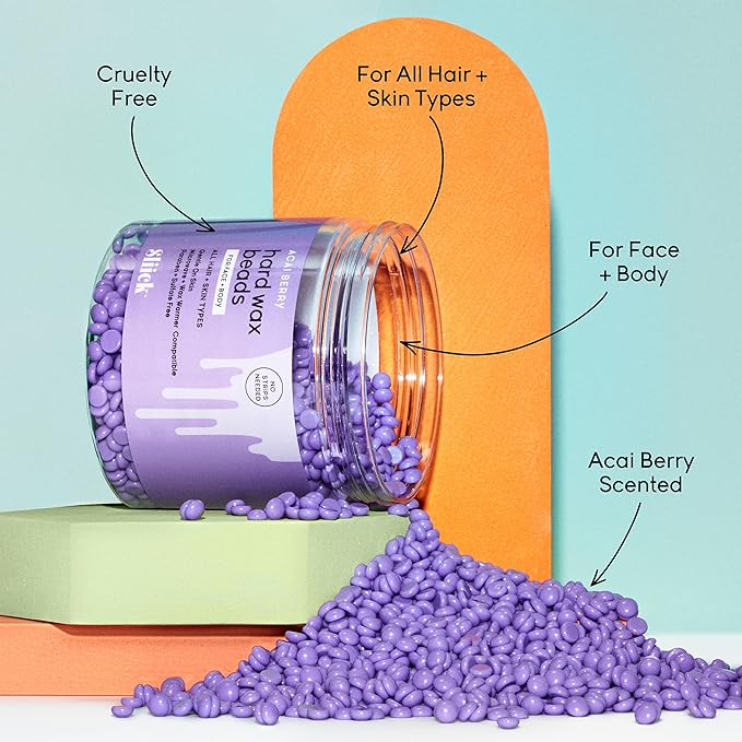 Sliick Hard Wax Beads for Sensitive Skin – Acai Berry, Stripless Waxing Beads for Face & Body Hair Removal, 8 oz