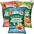 Simply Protein - Tortilla Chips, Restaurant Style Protein Chips, Variety Pack (3-Pack) - Sea Salt, Hint of Lime, Hint of Habanero - 7g Protein, 140 Calories, Gluten Free, Vegan - 3 Bags, 4.58oz (130g)