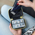 Made Easy Kit Pill Case - Weekly Medicine Organizer with Removable Seven-Day Vitamin & Supplement Box - Premium Neoprene for Travel Purse Accessory (Yellow Music Lover)