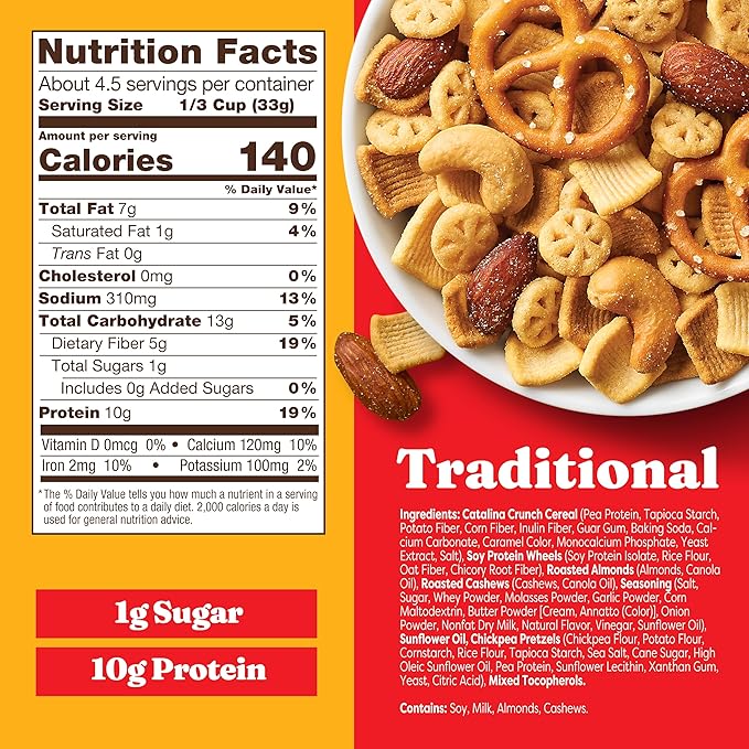 Catalina Crunch Protein Snack Mix - 10g Protein, 1g Sugar per Serving - Good Source of Fiber, Keto, Gluten Free - Traditional, 5.25 Ounce Bag (Pack of 4)