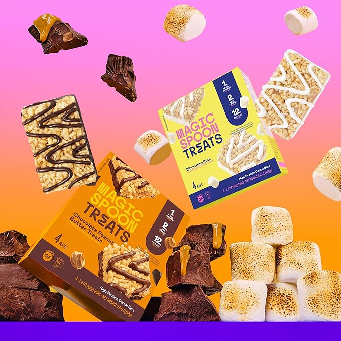 Magic Spoon Treats - 24 High Protein Bars: 4 each, Salted Caramel, Smores, Marshmallow, Chocolate Peanut Butter, Blueberry Muffin, Double Chocolate - High Protein Sugar & Gluten Free Snack