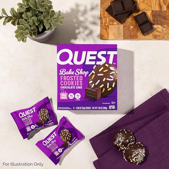 Quest Nutrition Frosted Protein Cookies, Chocolate Cake, <1g Sugar, 5g Protein, 1g Net Carbs, Gluten Free, 8 Cookies