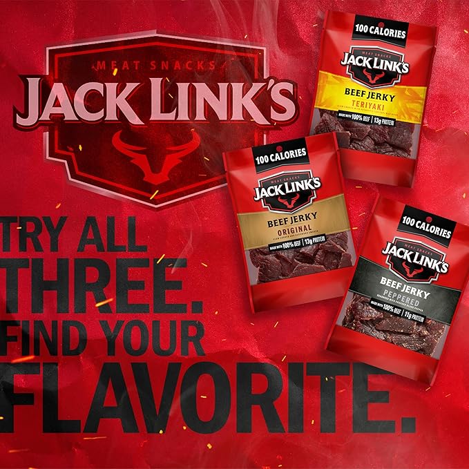 Jack Link's Beef Jerky Variety Pack – Includes Original, Teriyaki and Peppered Jerky, Bulk Protein Snack Pack, Good Source of Protein, Meat Snacks Made with 100% Beef – 1.25 Oz (Pack of 15)