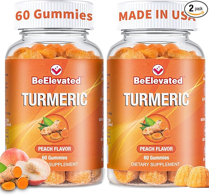 Curcumin Turmeric Gummies – Extra Strength 2000mg Turmeric and Ginger Supplement Gummies with Black Pepper – Vegan and Non-GMO, Peach Flavor - Pack of 2