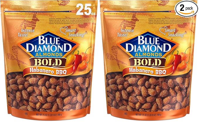 Blue Diamond Almonds Habanero BBQ Flavored Snack Nuts, 25 Oz Resealable Bag (Pack of 2)