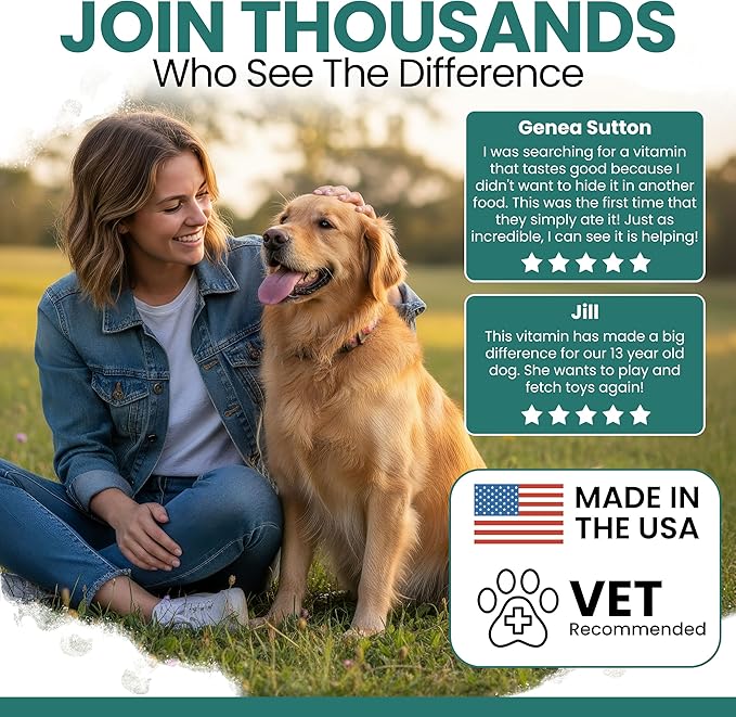 12-in-1 Multivitamin for Dogs - 240 Puppy and Senior Dog Vitamin and Supplement Soft Chews for Hip and Joint - Advanced Formula with Glucosamine, Omega 3,6,9, Vitamins, Probiotics, and More