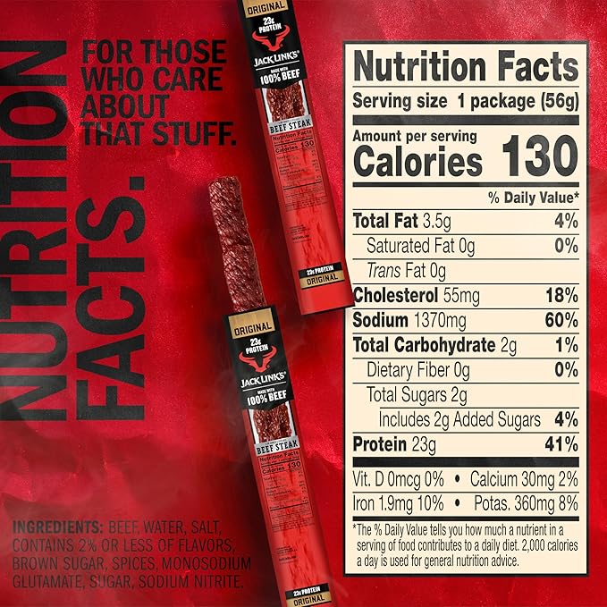 Jack Link's Beef Steak, Original - Protein Snacks, Beef Jerky Meat Snack with 23g of Protein, Made with 100% Beef, Individually Wrapped Bulk Snack Pack, Keto Friendly - 2 Oz. (12 Count)