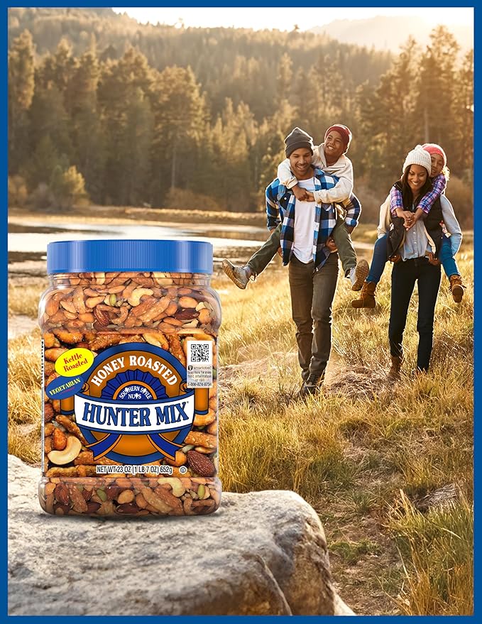 Southern Style Nuts Honey Roasted Hunter Bulk Trail Mix,23 oz,Honey Roasted Sesame Sticks & Peanuts,Sunflower Kernels,Almonds,Cashews & Pepitas,Mixed Nuts,Snacks for Adults-& Kids,(Pack of 2)