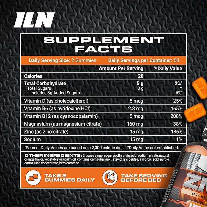 Iron Labs ZM6 Gummies – High Strength Zinc Magnesium Gummies for Men & Women (100 Count, Orange Flavor, Vegan) – Magnesium Citrate and Zinc Citrate Supplements with Vitamin B6 and D3