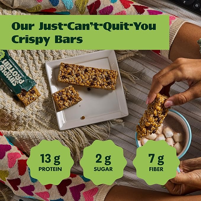 Simply Protein - Lemon Coconut Crispy Bars - Plant Based Protein Bars - Low Carb, Low Sugar, High Fiber - 13g Protein, 2g Sugar, 7g Fiber - Vegan, Gluten Free, Non GMO, Kosher - 8 Bars