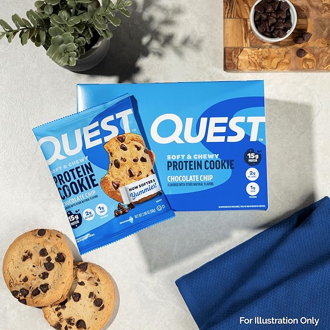Quest Nutrition Chocolate Chip Protein Cookie, 15g Protein, 1g Sugar, 2g Net Carbs, Keto Friendly, High Protein, Low Carb; 4 Count