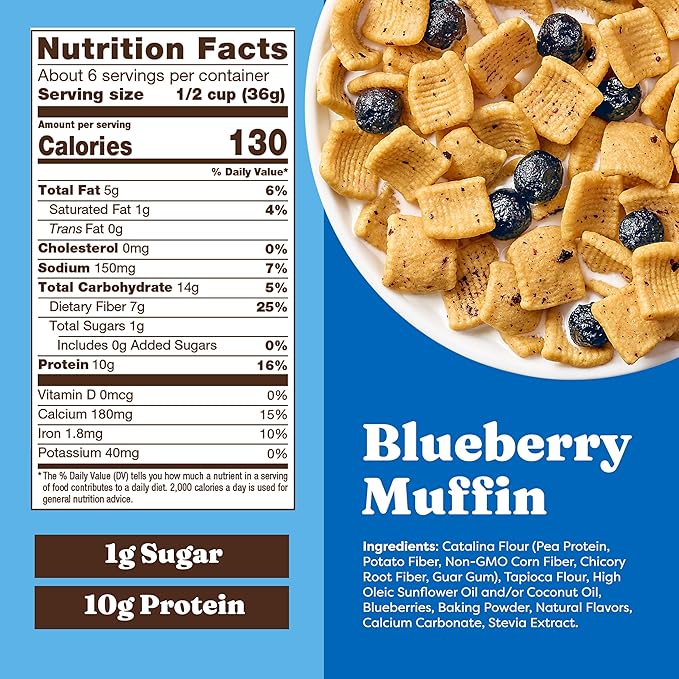 Catalina Crunch Protein Cereal - Breakfast Cereal with 10g of Protein, No Added Sugar - Gluten Free - Blueberry Muffin - 8 oz. Bag (Pack of 2) (Packaging May Vary)