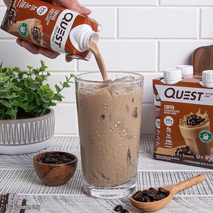 Quest Nutrition Ready to Drink Coffee Protein Shake, 30g Protein, 4g Carb, 1g Sugar, Gluten Free, Keto Friendly, 4 Count (Pack of 6)