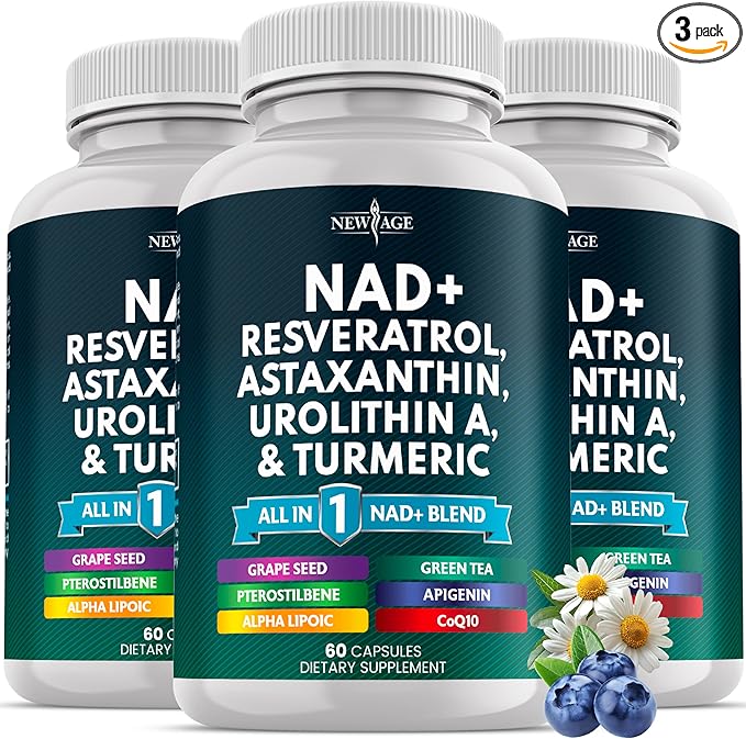 NEW AGE NAD+ Supplement - Astaxanthin, Urolithin A, Resveratrol, CoQ10 & Antioxidant Blend – Cellular Energy, Mitochondrial Support – Vegan, Non-GMO- 180 Count