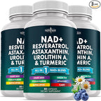 NEW AGE NAD+ Supplement - Astaxanthin, Urolithin A, Resveratrol, CoQ10 & Antioxidant Blend – Cellular Energy, Mitochondrial Support – Vegan, Non-GMO- 180 Count