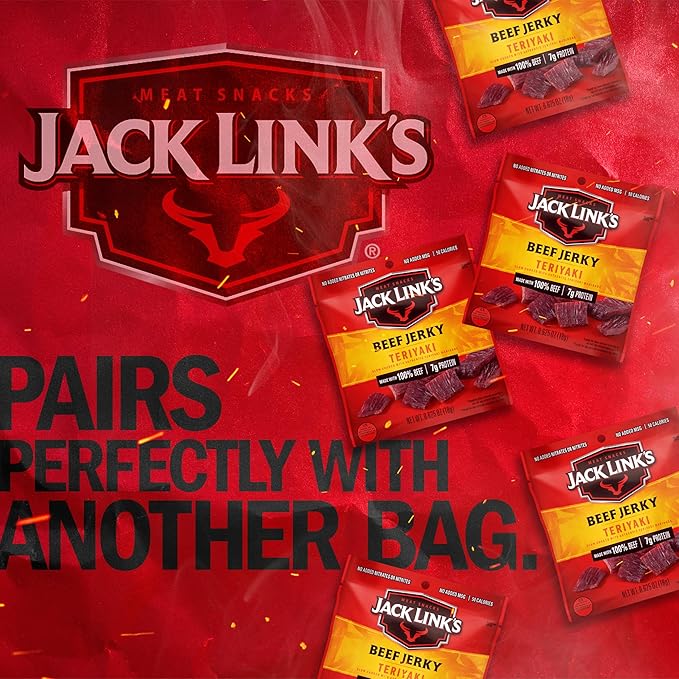 Jack Link's Beef Jerky,Teriyaki,Multipack Bags - Flavorful Meat Snacks for Lunches,Ready to Eat Protein Snacks,Individual Packs - 7g of Protein,Made with 100% Beef - 0.625 oz,(Pack of 40)