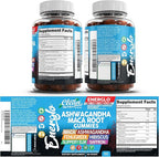 Ashwagandha Maca Root Gummies with Fenugreek Hibiscus Slippery Elm Saffron Extract & Beta Carotene | Peach Flavor Vegan Gummy Vitamins Adaptogen Cortisol Supplement Energlo By Clean Nutra