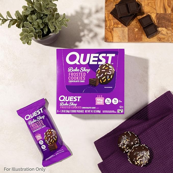 Quest Nutrition Frosted Cookies Twin Pack, Chocolate Cake, 1g Sugar, 11g Protein, 1g Net Carbs, Gluten Free, 16 Cookies