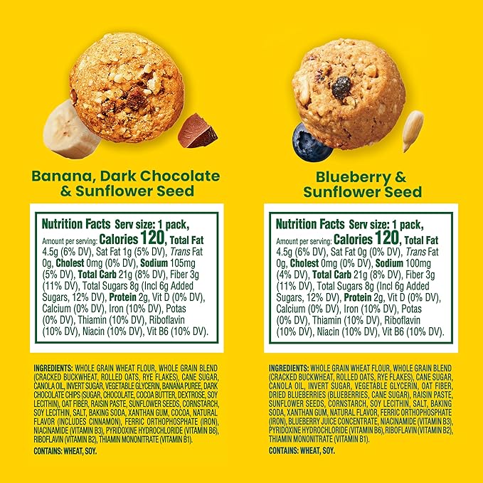 belVita Energy Snack Bites Variety Pack,Banana Dark Chocolate & Sunflower Seed,Blueberry & Sunflower Seed,15 Snack Packs,(Pack of 2)