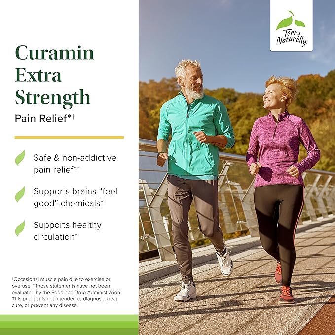 Terry Naturally Curamin Extra Strength - 120 Vegan Tablets - Non-Addictive Pain Relief Supplement with Curcumin from Turmeric, Boswellia & DLPA - Non-GMO, Gluten-Free - 40 Servings